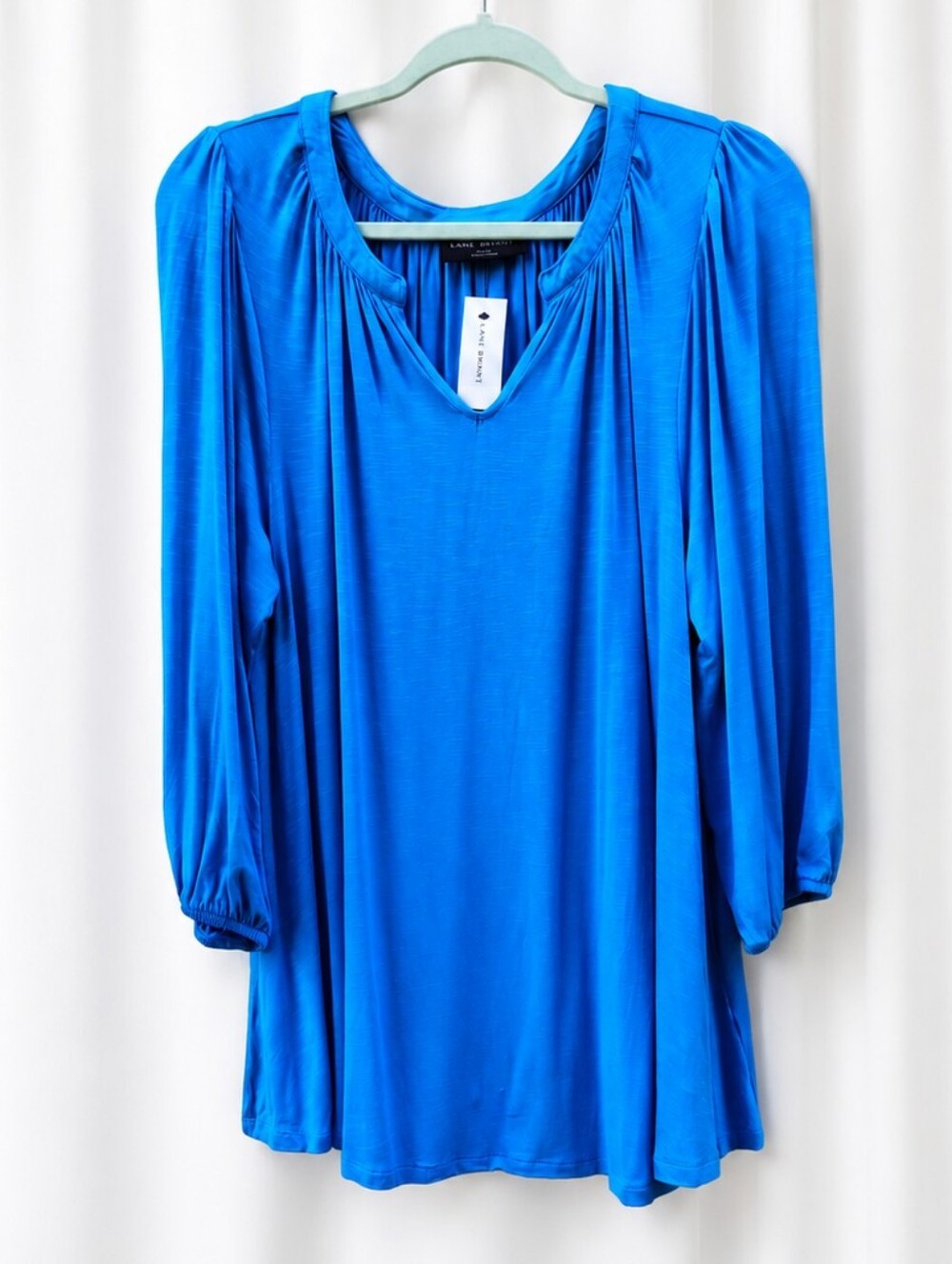 New Lane Bryant Gathered V-Neck Long Balloon Sleeve Blouse Top Blue 14/16 Flowy
